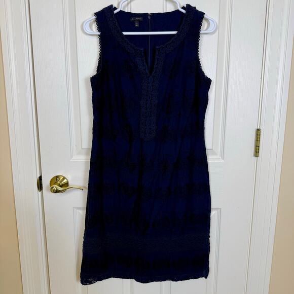 Talbots Navy Eyelet Shift Dress Size 10 100% Cotton EUC Classic, Coastal - Picture 8 of 8